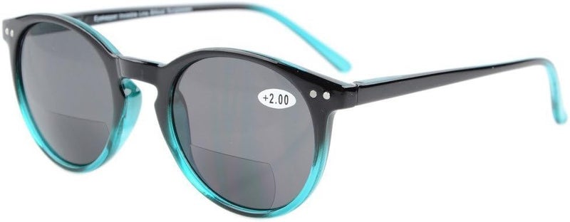 Eyekepper Key Hole Style Spring-Hinged Round Bifocal Sunglasses Sunshine Readers Black-Green +1.5 - Image 1