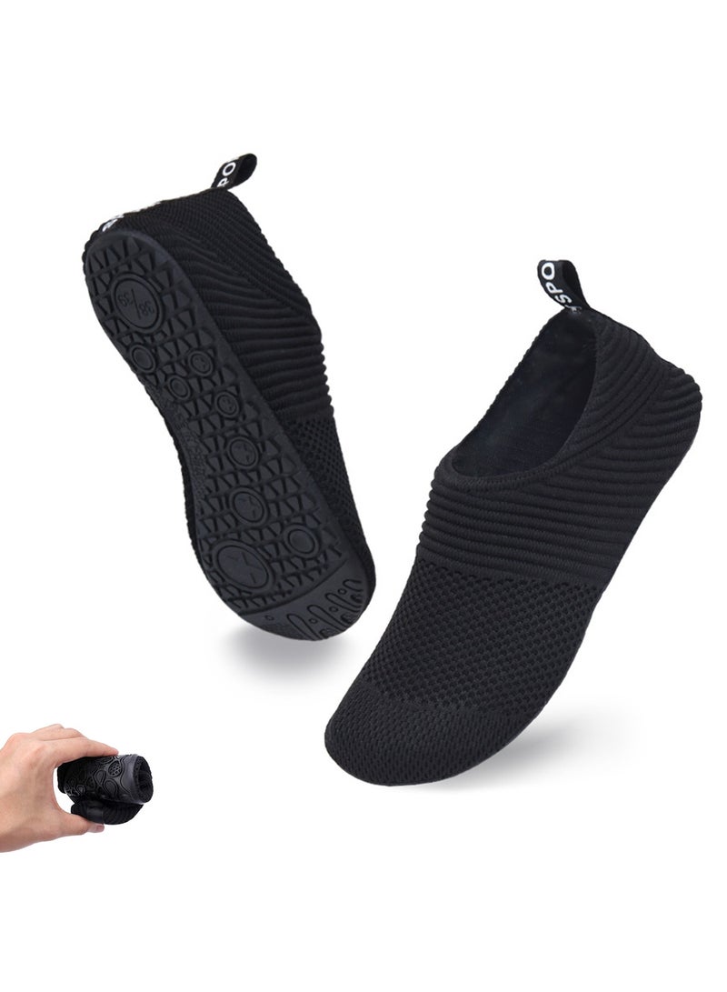 Excefore أحذية مائية للرجال والنساء، خفيفة الوزن وسريعة الجفاف، أحذية سباحة حافية القدمين غير قابلة للانزلاق مع جوارب مائية مرنة مثالية للأنشطة الشاطئية وحمامات السباحة واليوغا وركوب الأمواج (أسود، 42-43، 26.2 سم) - Image 1