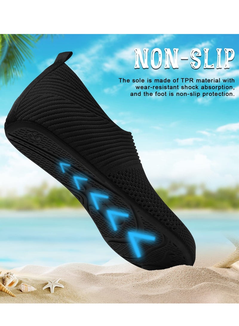 Excefore أحذية مائية للرجال والنساء، خفيفة الوزن وسريعة الجفاف، أحذية سباحة حافية القدمين غير قابلة للانزلاق مع جوارب مائية مرنة مثالية للأنشطة الشاطئية وحمامات السباحة واليوغا وركوب الأمواج (أسود، 42-43، 26.2 سم) - Image 4