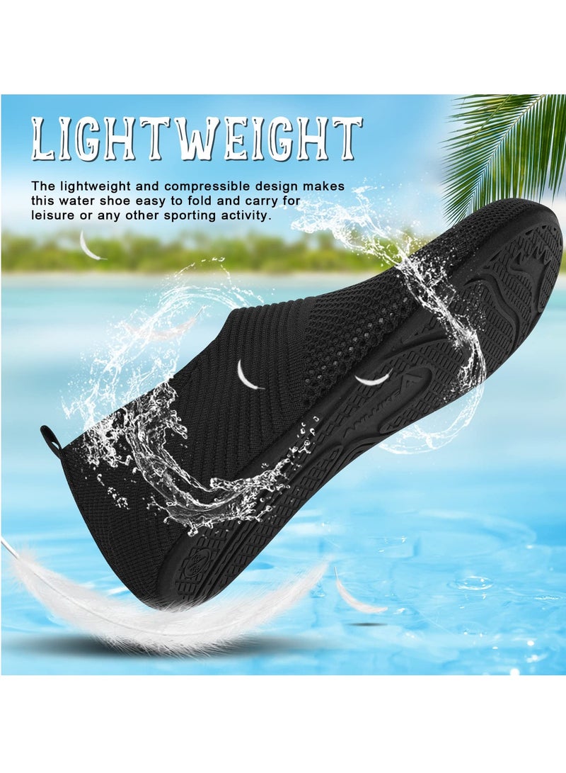 Excefore أحذية مائية للرجال والنساء، خفيفة الوزن وسريعة الجفاف، أحذية سباحة حافية القدمين غير قابلة للانزلاق مع جوارب مائية مرنة مثالية للأنشطة الشاطئية وحمامات السباحة واليوغا وركوب الأمواج (أسود، 42-43، 26.2 سم) - Image 3