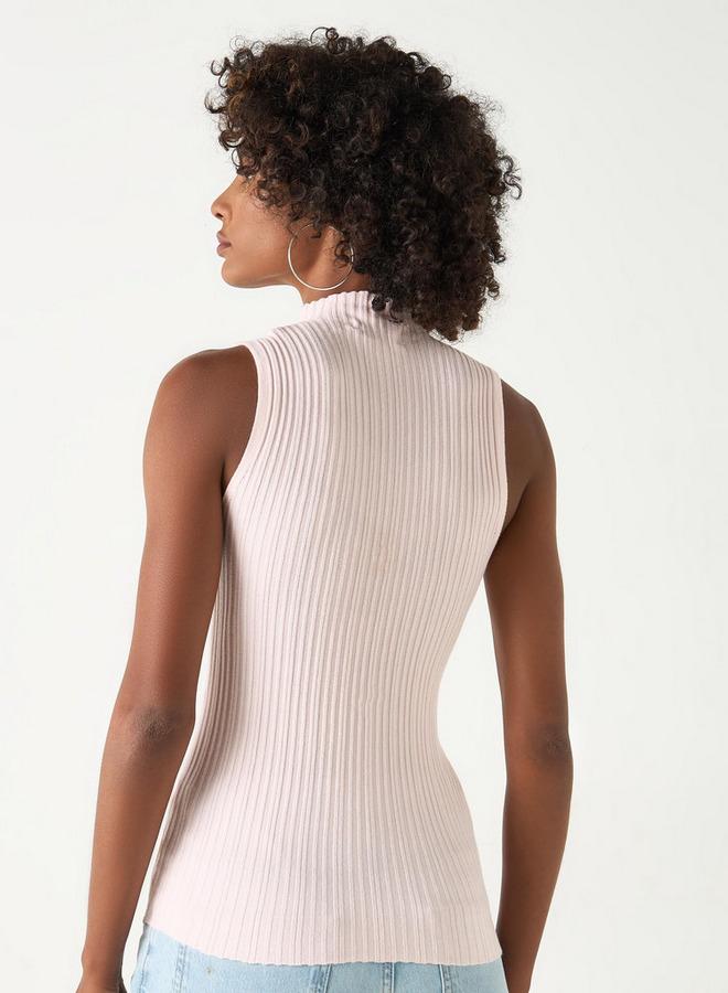 تواكستريمز كنزة مضلّعة دون أكمام بِياقة عالية من تو إكستريمز - Image 3