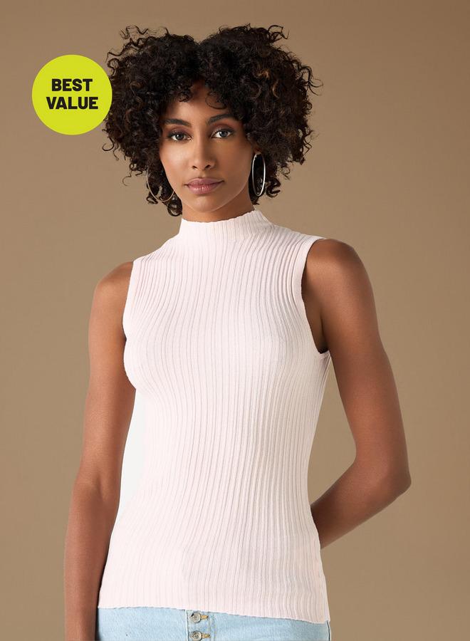 تواكستريمز كنزة مضلّعة دون أكمام بِياقة عالية من تو إكستريمز - Image 1