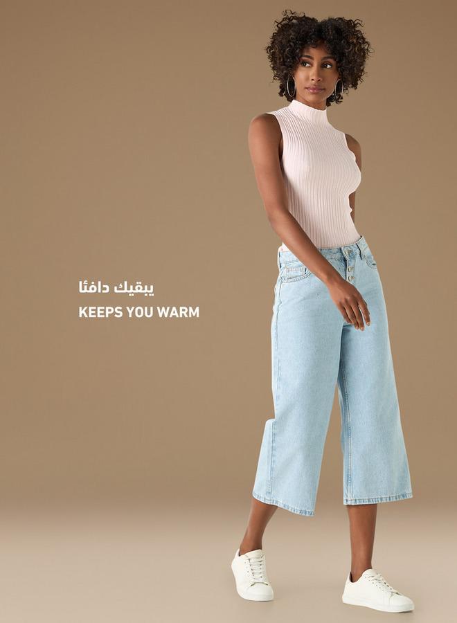 تواكستريمز كنزة مضلّعة دون أكمام بِياقة عالية من تو إكستريمز - Image 2