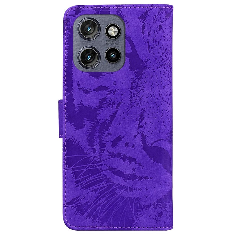 HuHa Protective Cover For Motorola Edge 50 Neo 5G Global Tiger Embossing Pattern Flip Leather Phone Case(Purple) - Image 4