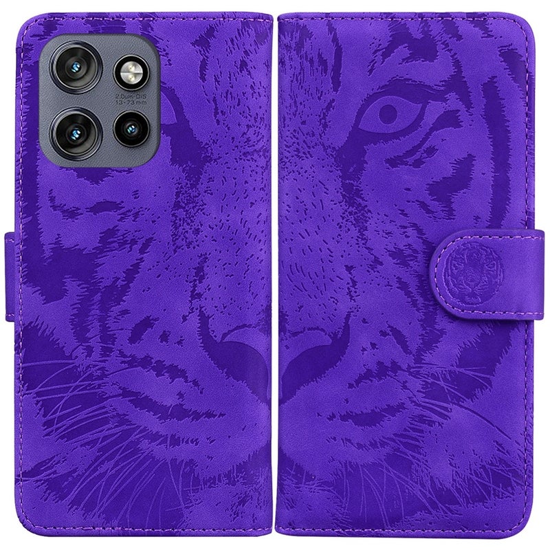 HuHa Protective Cover For Motorola Edge 50 Neo 5G Global Tiger Embossing Pattern Flip Leather Phone Case(Purple) - Image 1