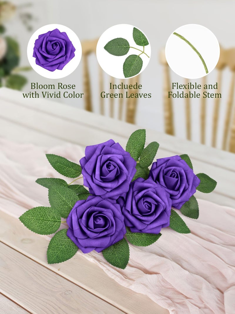 MACTING Purple Artificial Flowers 30PCS Fake Roses with Stem Real Touch Soft Foam Roses for Valentines Day Gifts DIY Wedding Bouquet Table Centerpieces Party Bridal Shower Home Spring Decorations - Image 4