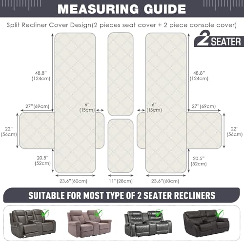 TAOCOCO Loveseat Recliner Cover with Console, Non-Slip Split Reclining Pet Cover for Dual Loveseat Recliner, Furniture Protector with Elastic Straps (2 Seater, Dark Grey) - Image 5