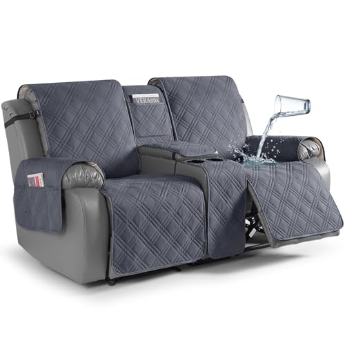 TAOCOCO Loveseat Recliner Cover with Console, Non-Slip Split Reclining Pet Cover for Dual Loveseat Recliner, Furniture Protector with Elastic Straps (2 Seater, Dark Grey) - Image 1