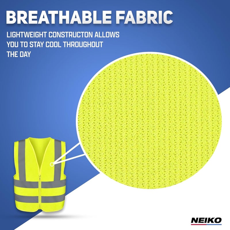 Neiko High Visibility Safety Vest ANSI Class 2 - Neon Yellow, Large - Image 5