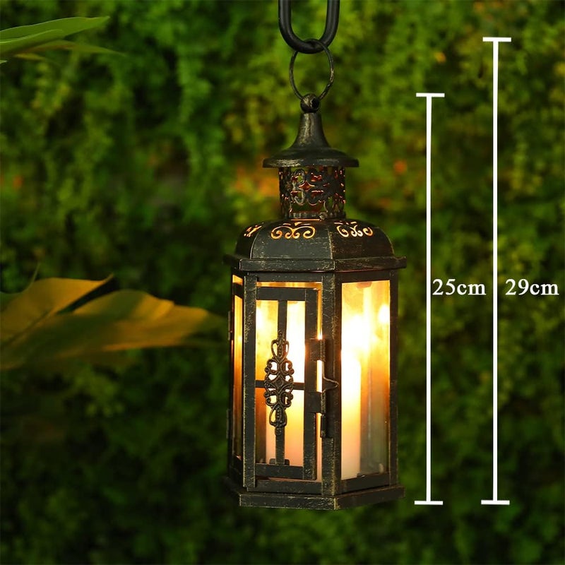 JHY DESIGN مصابيح شموع تزيينية من تصميم JHY، ارتفاعها 25 سم، بستيل عتيق، مع حامل شموع معدني، مناسب للأحداث الداخلية والخارجية، المناسب��ت الرسمية، وحفلات الزفاف (لون أسود مع طلاء ذهبي بفرشاة). - Image 5
