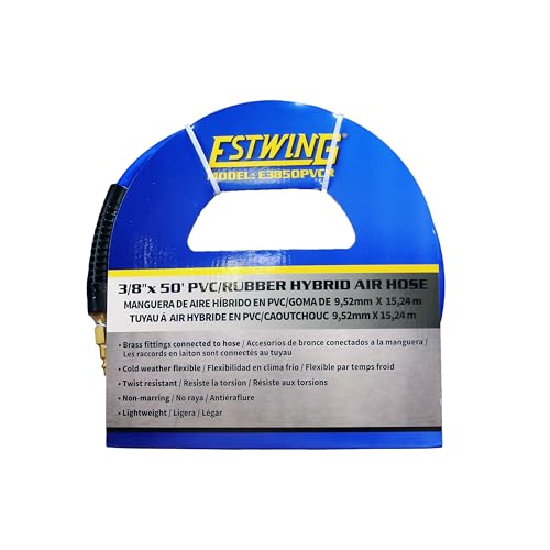 Estwing E3850PVCR 3/8" x 50' PVC/Rubber Hybrid Air Hose with 1/4" Brass Fittings , Blue - Image 3