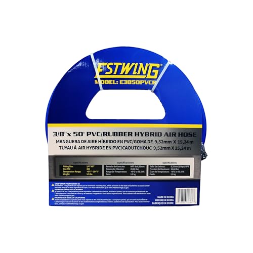 Estwing E3850PVCR 3/8" x 50' PVC/Rubber Hybrid Air Hose with 1/4" Brass Fittings , Blue - Image 4