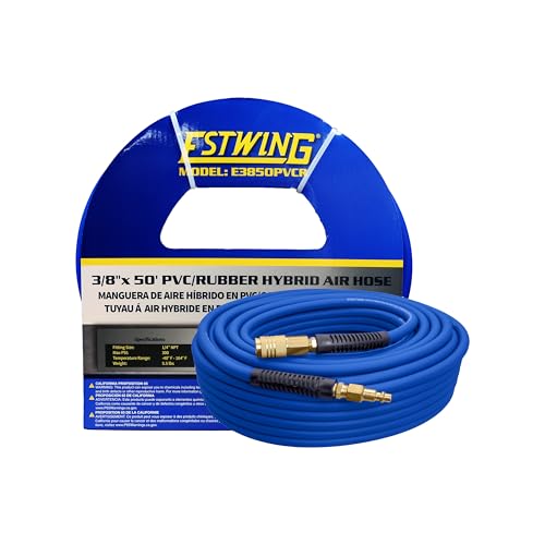 Estwing E3850PVCR 3/8" x 50' PVC/Rubber Hybrid Air Hose with 1/4" Brass Fittings , Blue - Image 1