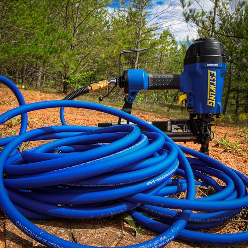 Estwing E3850PVCR 3/8" x 50' PVC/Rubber Hybrid Air Hose with 1/4" Brass Fittings , Blue - Image 5