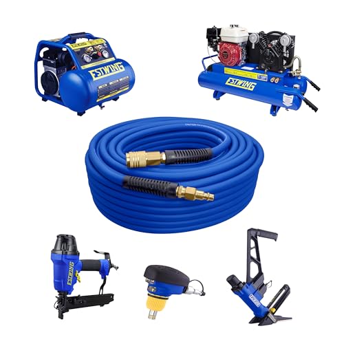 Estwing E3850PVCR 3/8" x 50' PVC/Rubber Hybrid Air Hose with 1/4" Brass Fittings , Blue - Image 2