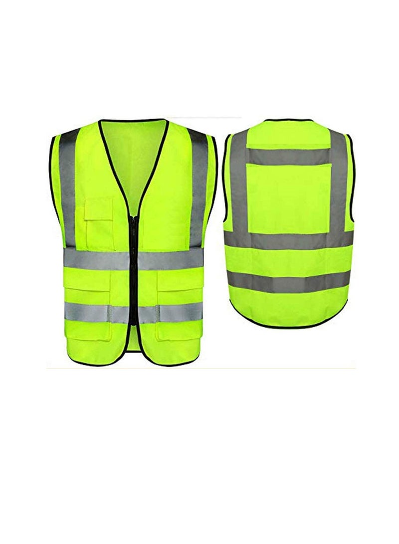 High Visibility Reflective Safety Vest Waist Coat Jacket Workwear Executive Zip 2 Band Security Mobile Phone Pocket ID Holder (Medium)  - Image 1