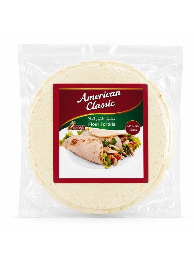 American Classic Flour Tortillas 10 Inch, 12 Pieces, 768g – Soft Wheat Wraps for Burritos, Tacos, Quesadillas & Sandwiches - Image 1
