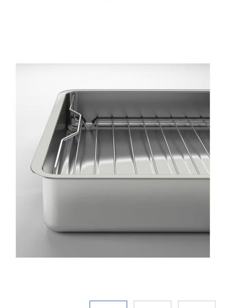 Tin roasting tray with grill rack, silver grey - Image 3