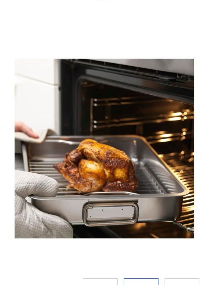 Tin roasting tray with grill rack, silver grey - Image 2