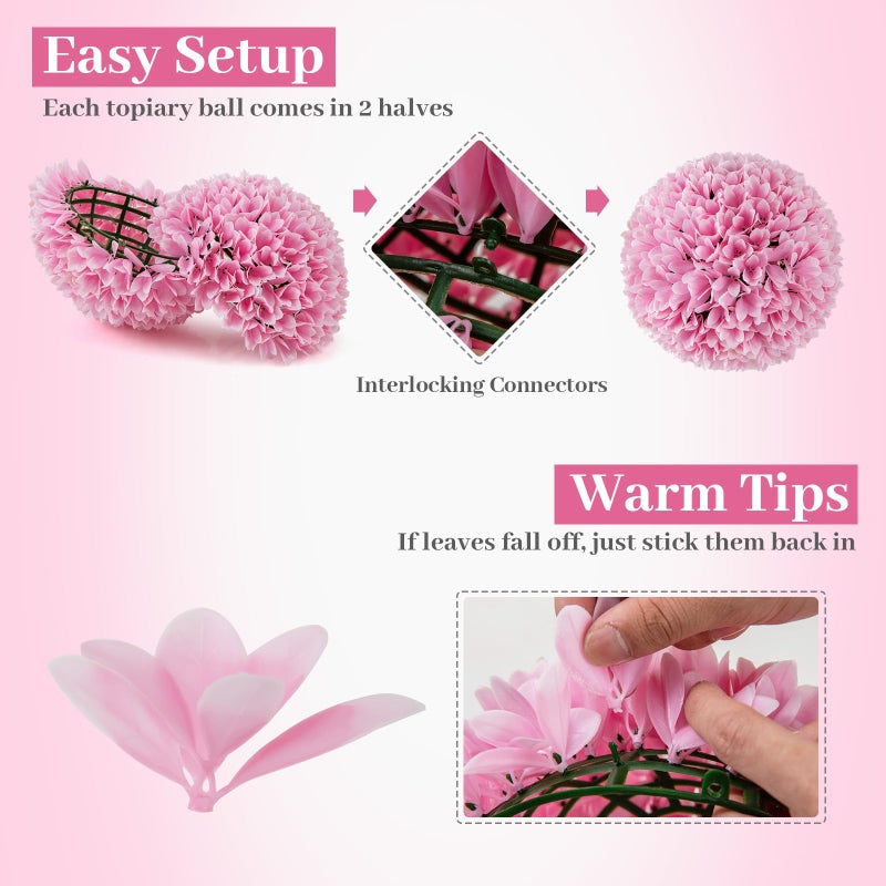 Goplus 11 Inch Topiary Balls Artificial Outdoor Set of 2, Faux Boxwood Ball, Fake Plant Sphere, Round Artificial Plant Balls for Front Door, Porch, Backyard, Balcony, Home DÃ©cor (Pink) - Image 5