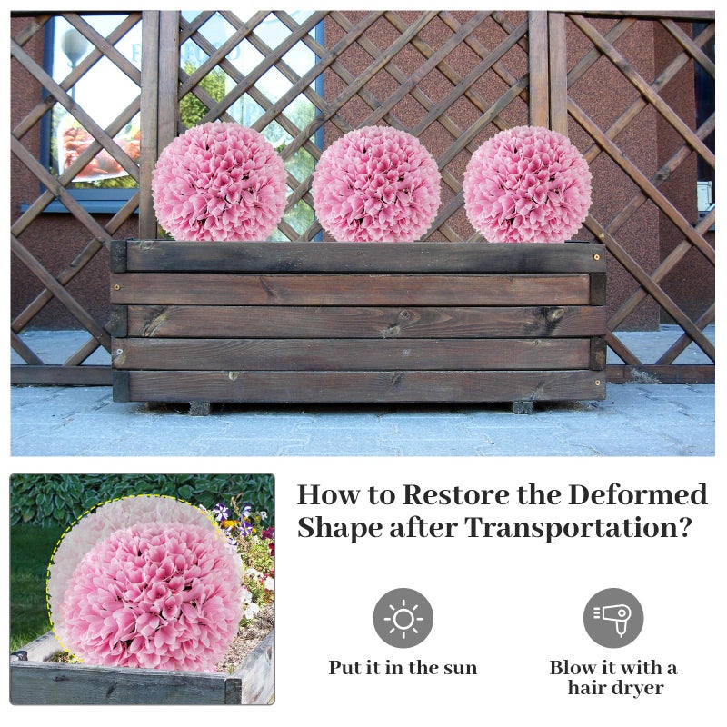 Goplus 11 Inch Topiary Balls Artificial Outdoor Set of 2, Faux Boxwood Ball, Fake Plant Sphere, Round Artificial Plant Balls for Front Door, Porch, Backyard, Balcony, Home DÃ©cor (Pink) - Image 4