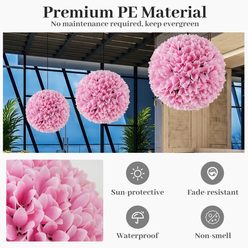 Goplus 11 Inch Topiary Balls Artificial Outdoor Set of 2, Faux Boxwood Ball, Fake Plant Sphere, Round Artificial Plant Balls for Front Door, Porch, Backyard, Balcony, Home DÃ©cor (Pink) - Image 3