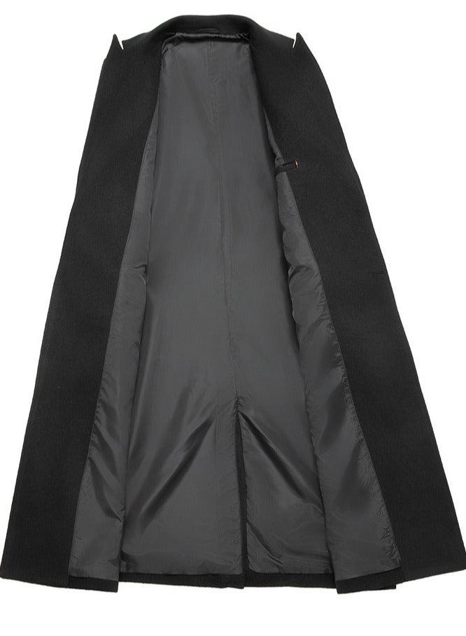 Loquat Men's Wool Blend Full Length Trench Coat Long Wool Overcoat Winter Windbreaker Black  - Image 2