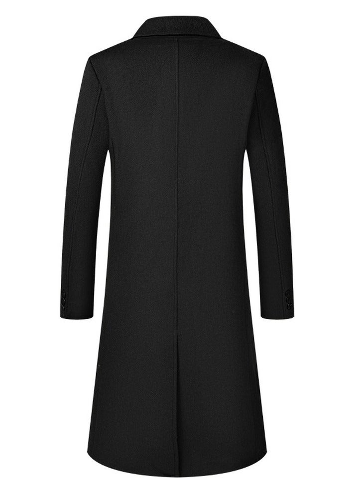 Loquat Men's Wool Blend Full Length Trench Coat Long Wool Overcoat Winter Windbreaker Black  - Image 3