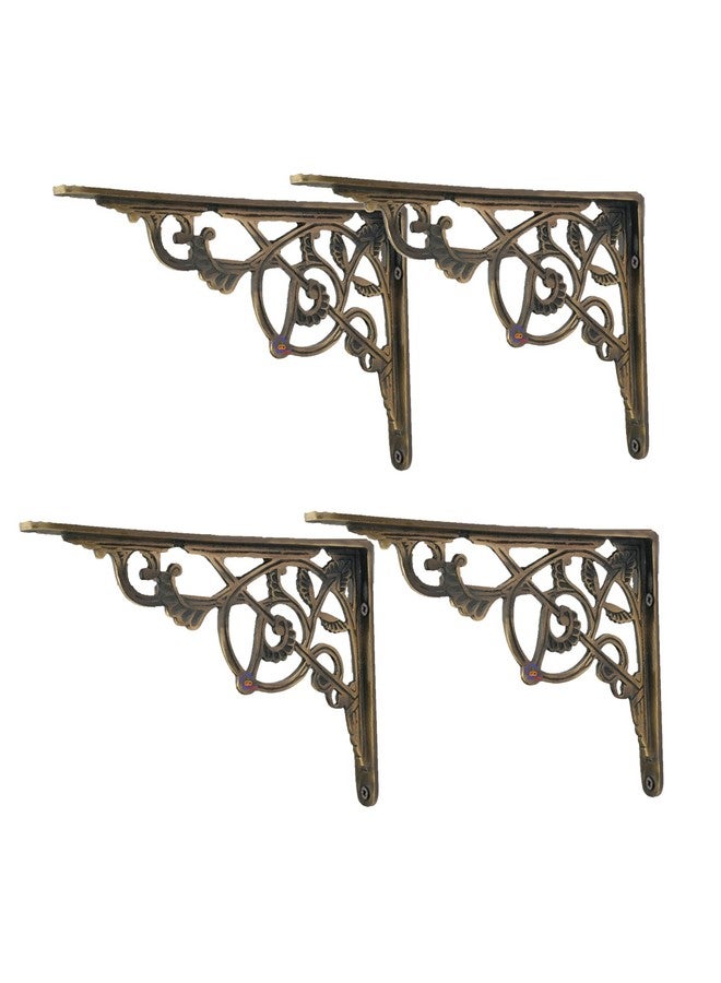 GHAR DWAR Metal Handcrafted Shelf Bracket for Floating Shelves L Angle Decorative L Shaped Corner Brace Joint Heavy Duty Wall Mounted Shelf Support Corner Brace Holder (Pack of 4, Brass Antiq) - Image 1