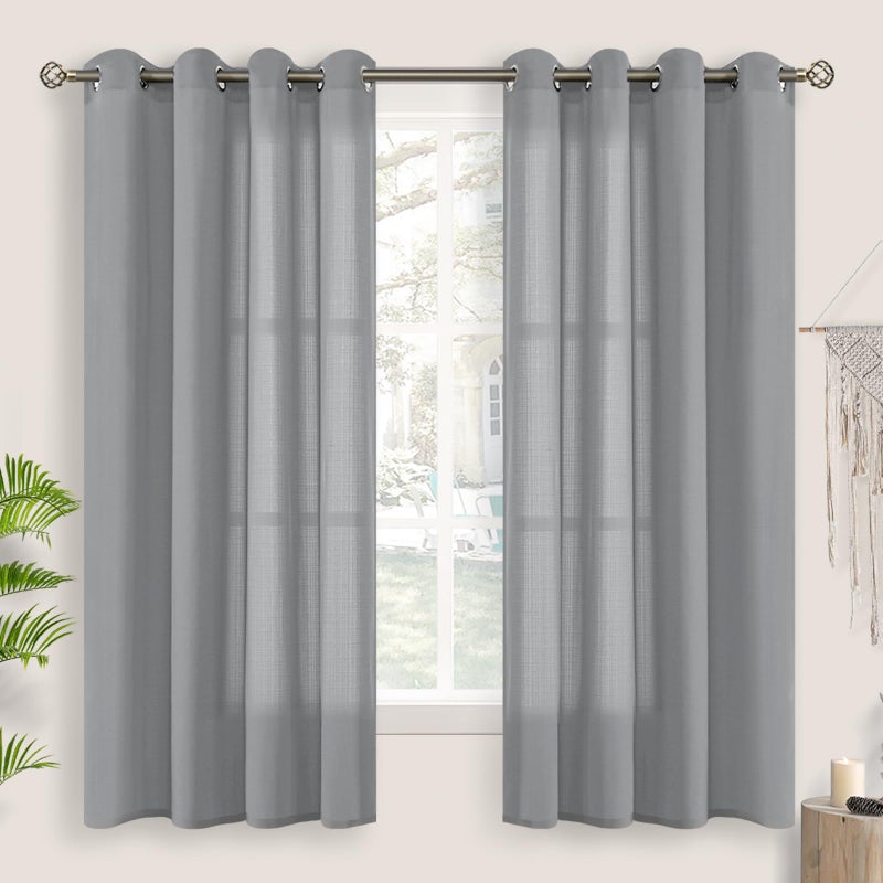 BGment Grey Sheer 63 Inch Curtains 2 Panel Set  Natural Linen Grommet Light Filtering Casual Textured Privacy Semi Sheer Opaque Curtains for Living Room/Bedroom (Each 52 x 63 Inch  Grey) - Image 1