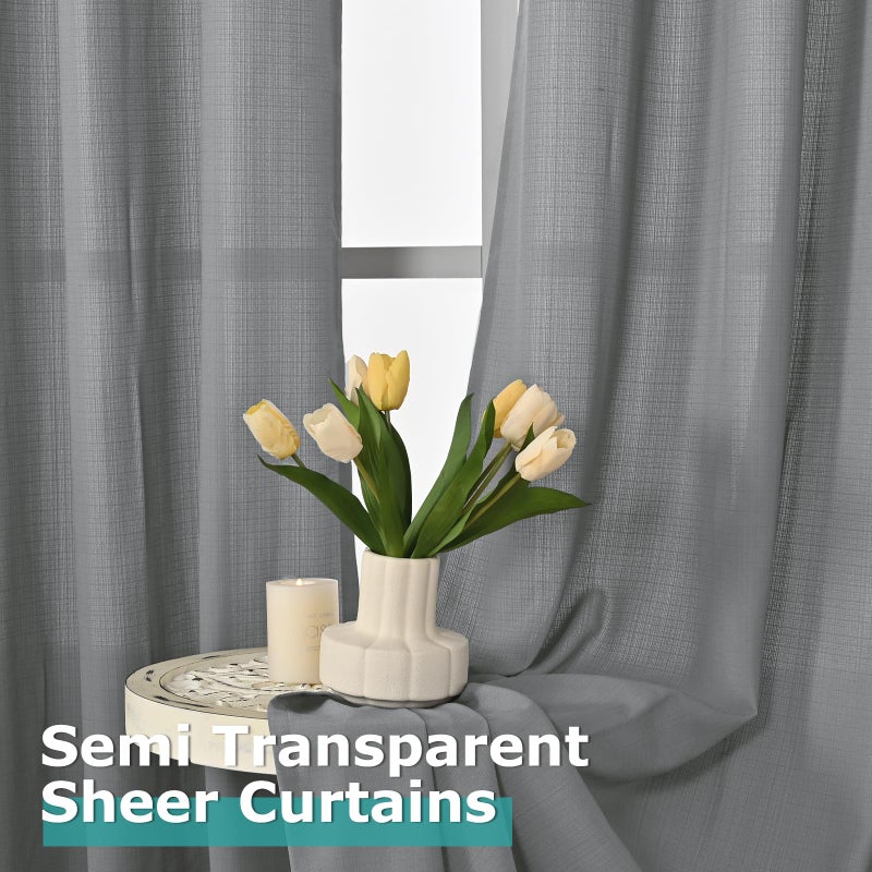 BGment Grey Sheer 63 Inch Curtains 2 Panel Set  Natural Linen Grommet Light Filtering Casual Textured Privacy Semi Sheer Opaque Curtains for Living Room/Bedroom (Each 52 x 63 Inch  Grey) - Image 4
