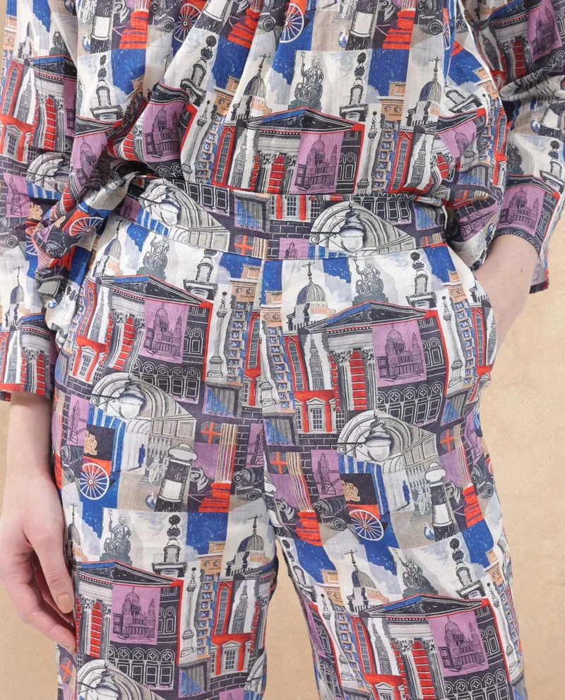 Rareism Women's Printed Cotton Trouser Coordination