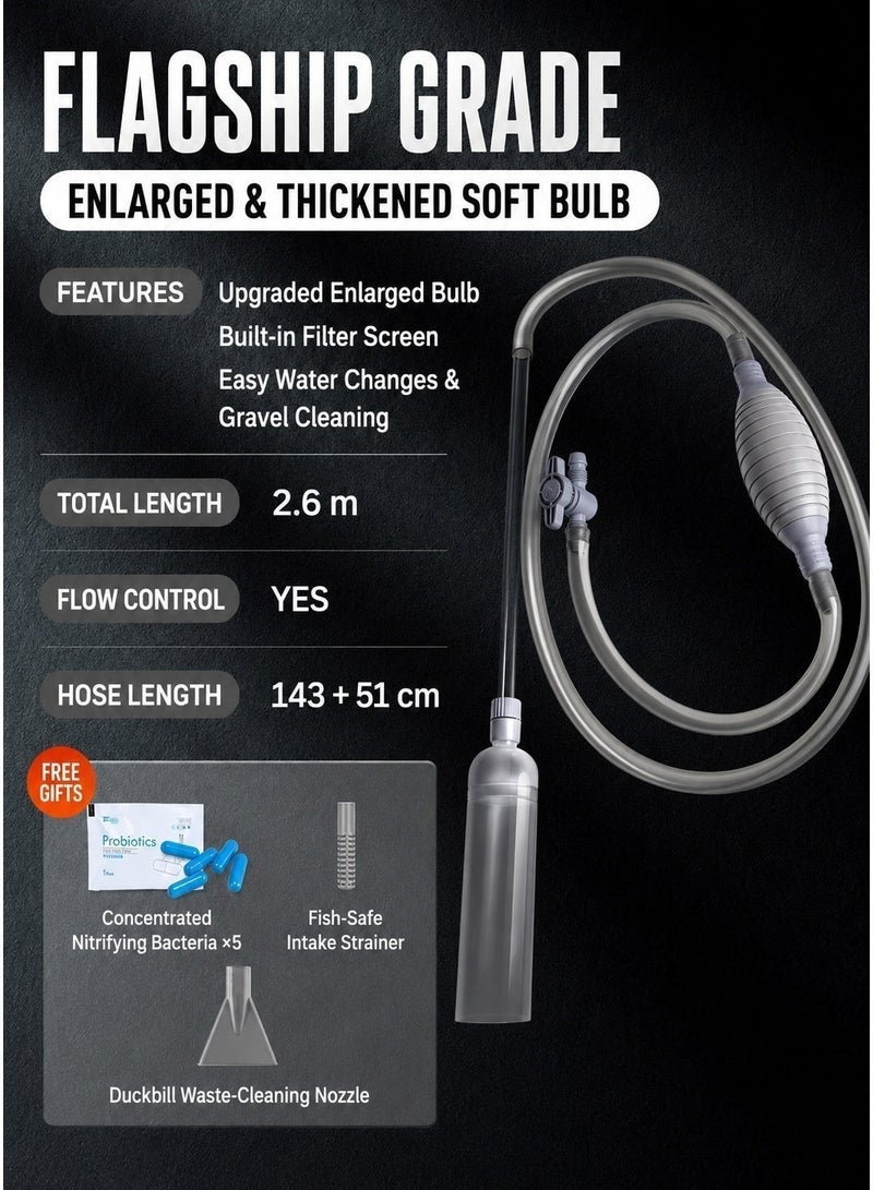 YOLO life Yee Fish Tank Siphon Water Changer, Flagship Thickened 2.6m Manual Gravel Cleaner Sand Washer, Waste Suction Cleaning Tool with Duckbill Nozzle, Fish Protection Basket, Nitrifying Capsules, YEE-3618 - Image 2