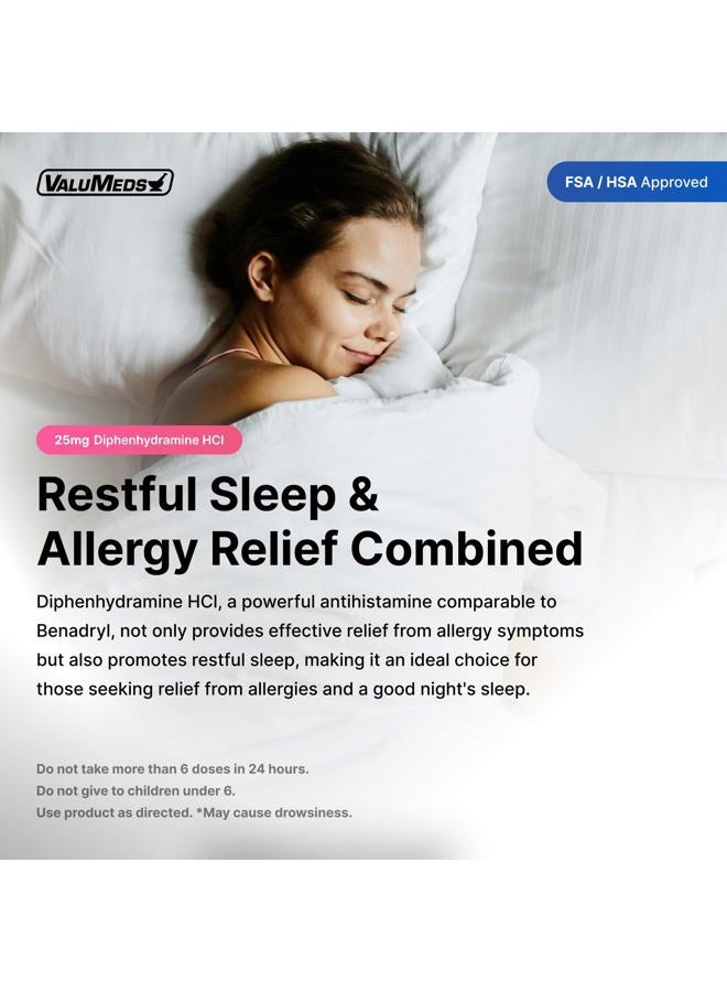 ValuMeds Allergy Medicine Antihistamine, Diphenhydramine HCl 25 mg | Children and Adults | Relieve Itchy Eyes, Runny Nose, Sneezing (25 mg, 600) - Image 4
