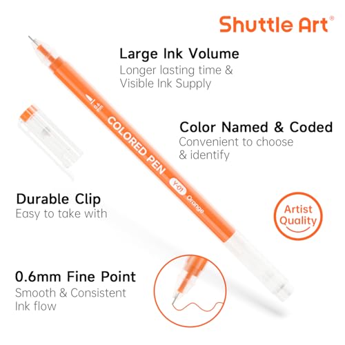 Shuttle Art أقلام جورنال لطيفة من شاتل آرت 30 لون 0.6 مم نقطة دقيقة أقلام جل ملونة للورق الأسود تلوين الكبار الكتابة الرسم تدوين الملاحظات المدرسة المكتب المنزل - Image 4