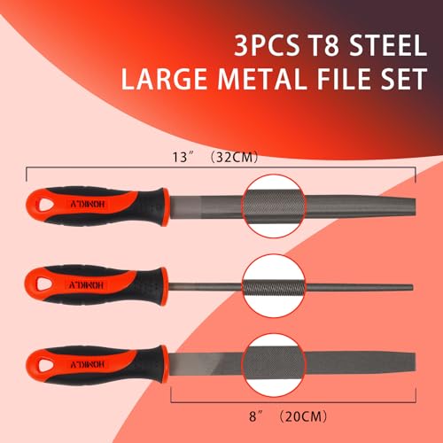 HOMKLV 3-Piece 8-Inch Professional File Set, High Carbon Steel Metal Files with Flat/Half-Round/Round Shapes, Ideal for Metal, Wood, Plastic & DIY Projects - Image 3