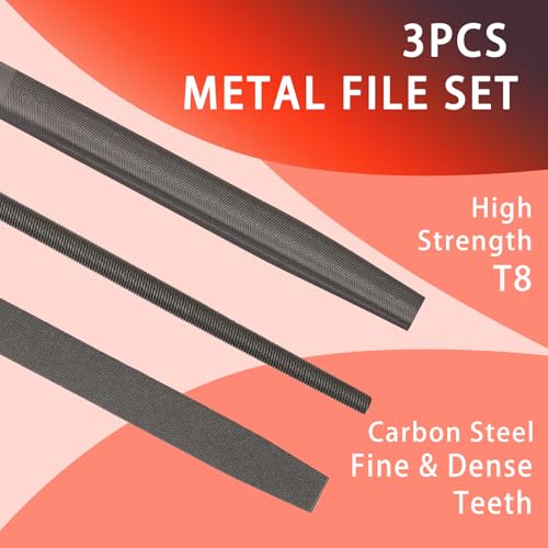 HOMKLV 3-Piece 8-Inch Professional File Set, High Carbon Steel Metal Files with Flat/Half-Round/Round Shapes, Ideal for Metal, Wood, Plastic & DIY Projects - Image 4