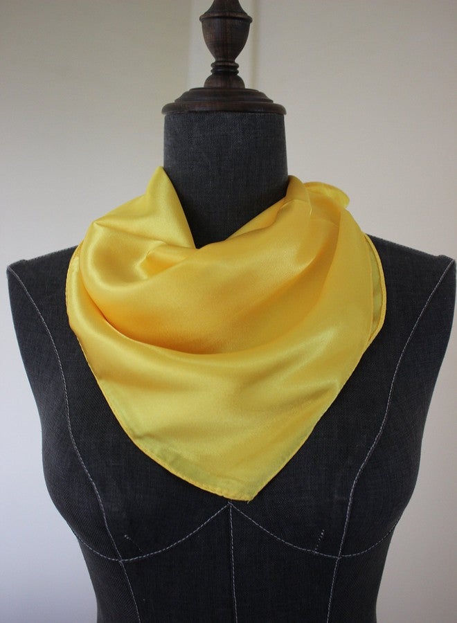 Nania Silk square scarf pure color head scarf blend neckerchief (Yellow) - Image 4
