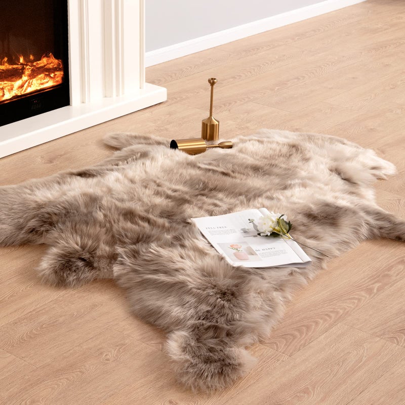 Carvapet Soft Fur Rugs Fake Reindeer Hide Area Rug Fluffy Faux Fur Carpet for Bedroom Floor Mat Home Decorative Throw Rug for Living Room 4ft x 5ft Brown