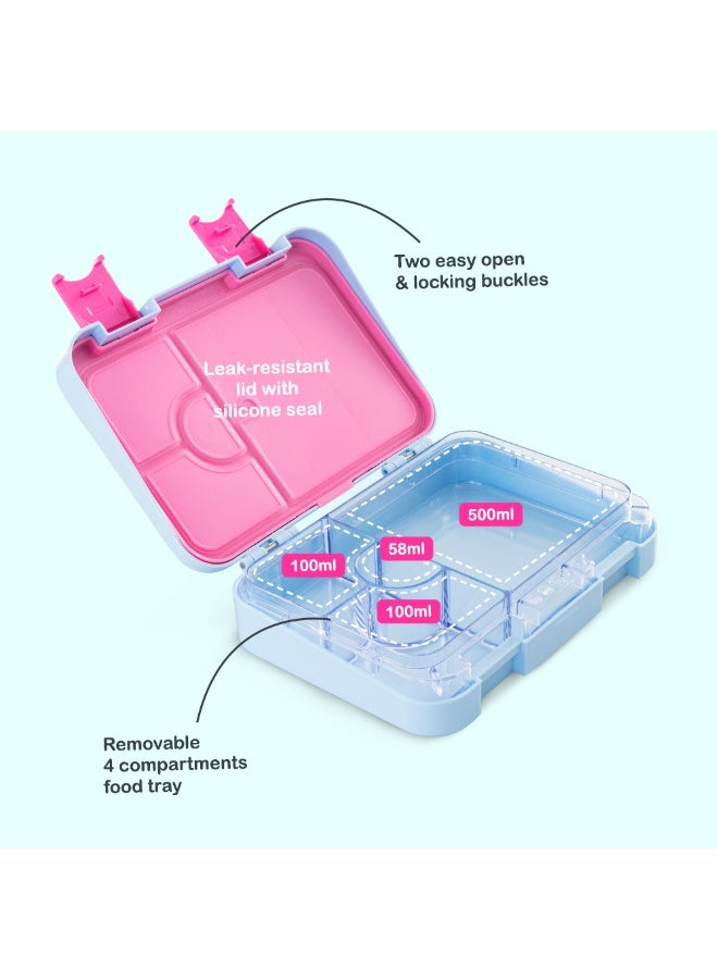 Eazy Kids Personalized 4 Compartment Bento Lunch Box – Leakproof BPA Free Food Container for Kids,  Flamingo Aqua - Image 5