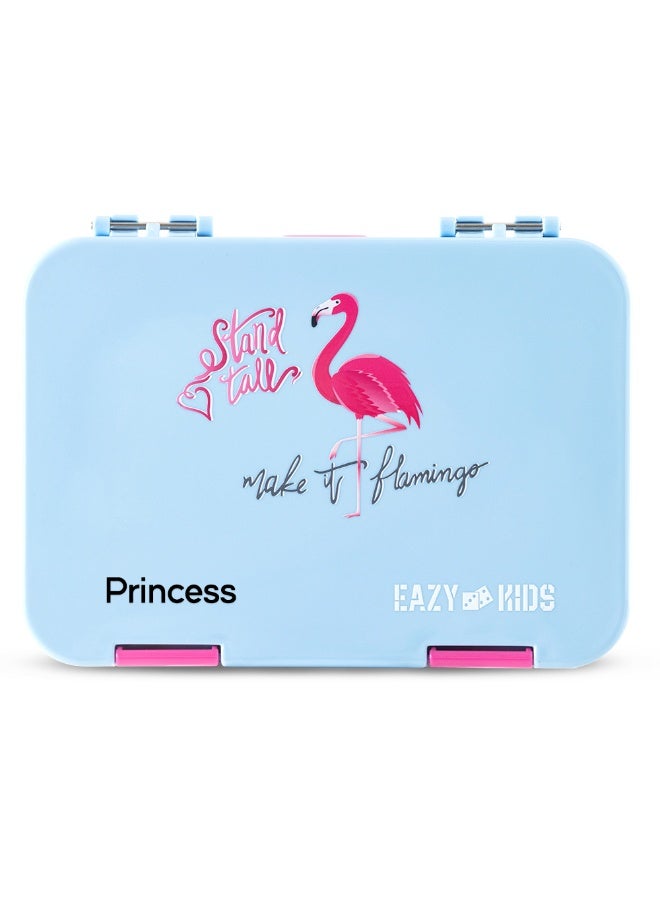 Eazy Kids Personalized 4 Compartment Bento Lunch Box – Leakproof BPA Free Food Container for Kids,  Flamingo Aqua - Image 1