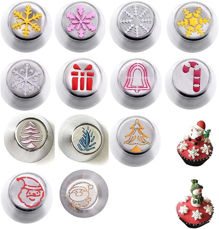 13pcs Pi Tips Stainl Steel Seaml Icing Nozzles Christmas Pattern for Cake 13pcs Pi Tips Allows for and Effortl Cream Piping Ensu Deco Results for Your Pi TipsPi NozzlesIcing - Image 2