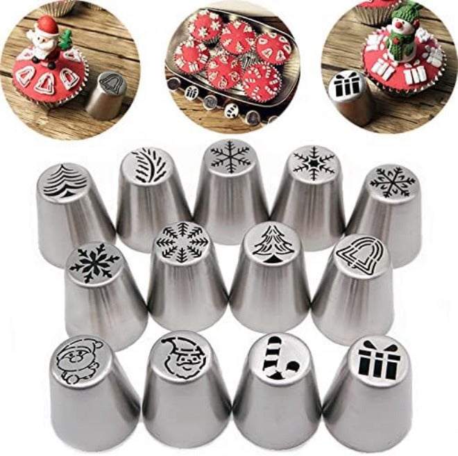 13pcs Pi Tips Stainl Steel Seaml Icing Nozzles Christmas Pattern for Cake 13pcs Pi Tips Allows for and Effortl Cream Piping Ensu Deco Results for Your Pi TipsPi NozzlesIcing - Image 4