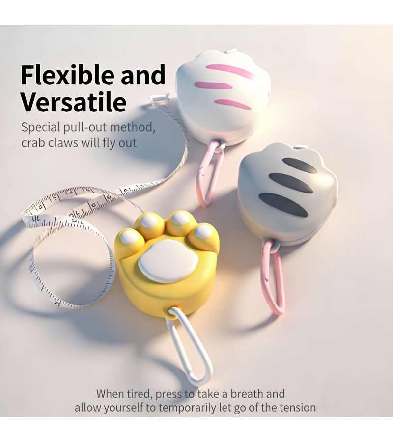 White Cat Paw Tape Measure 2M Double Sided Scale With Belt Clip For Body Measurement - Image 1
