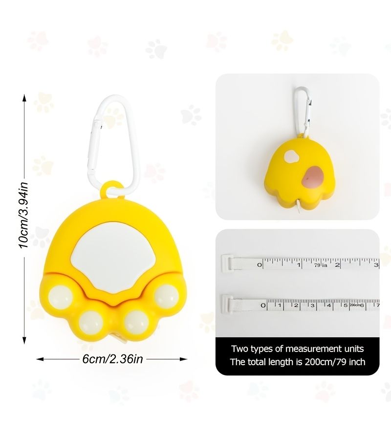 White Cat Paw Tape Measure 2M Double Sided Scale With Belt Clip For Body Measurement - Image 2