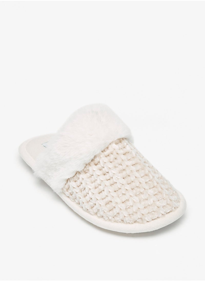 Flora Bella By Shoexpress - Womens Plush Textured Slip On Bedroom Mules By Shoexpress - Image 1