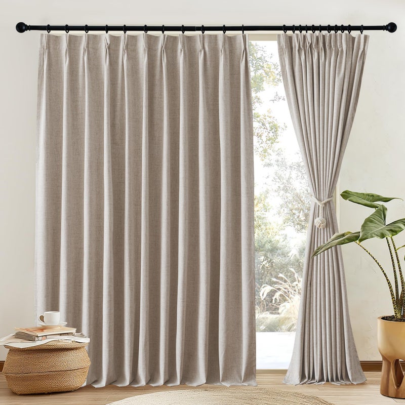 NICETOWN Oatmeal 100 Blackout Curtains 84 inches Long for Sliding Door Pinch Pleated Thermal Window Treatments Sound Reducing Room Divider for BedroomKids Room W66 x L84 2 Panels