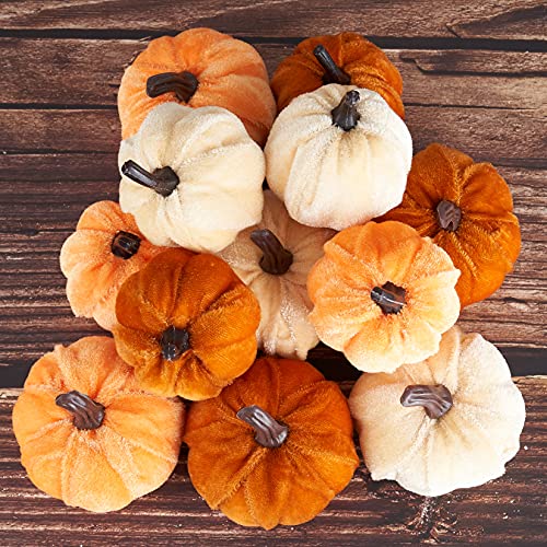 Diahom Pumpkin Decor 12pcs Artificial Fake Faux Velvet Foam Fabric Pumpkins Decoration for Fall Home Farmhouse Harvest Thanksgiving Decorative - Image 1