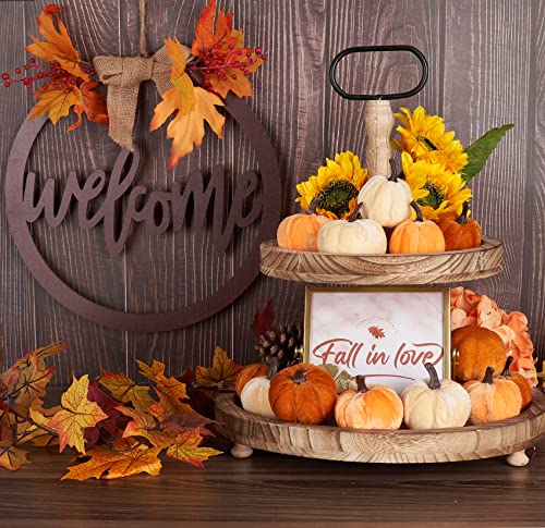 Diahom Pumpkin Decor 12pcs Artificial Fake Faux Velvet Foam Fabric Pumpkins Decoration for Fall Home Farmhouse Harvest Thanksgiving Decorative - Image 5