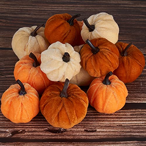 Diahom Pumpkin Decor 12pcs Artificial Fake Faux Velvet Foam Fabric Pumpkins Decoration for Fall Home Farmhouse Harvest Thanksgiving Decorative - Image 2